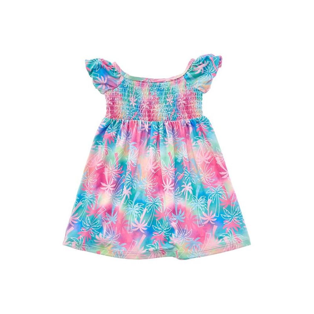 Flap Happy Girls  Pink Tropical Palms Dress, Pink